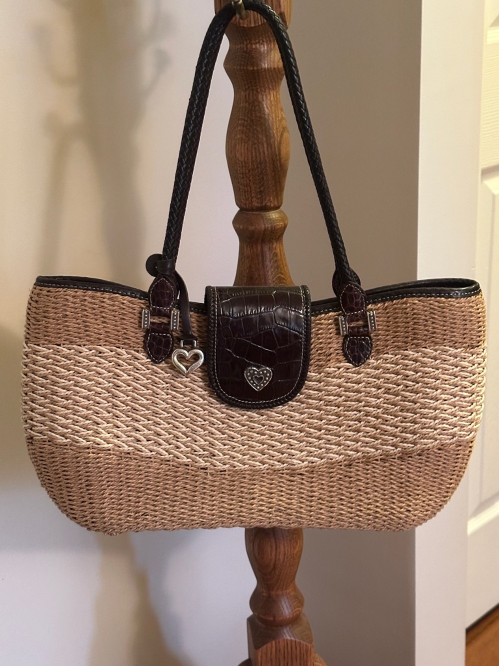 Brighton Savannah Straw Tote With Braided Leather Straps
